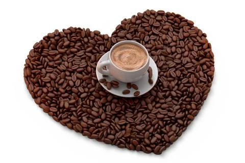 Ceramic coffee cup with coffee beans for americano, espresso, latte on white Illustrazione stock