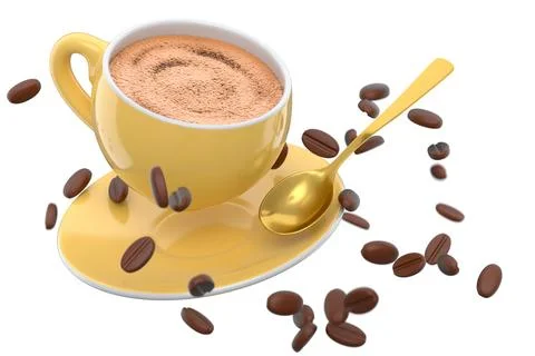 Ceramic coffee cup with coffee beans for americano, espresso, latte on white Illustrazione stock