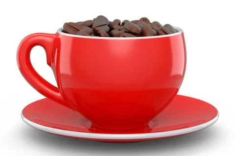 Ceramic coffee cup with coffee beans for americano, espresso, latte on white Illustrazione stock