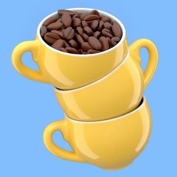 Ceramic coffee cup with coffee beans for americano, espresso, latte on blue Illustrazione stock