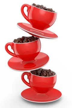 Ceramic coffee cup with coffee beans for americano, espresso, latte on white 스톡 일러스트