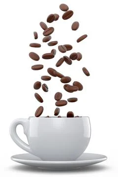 Ceramic coffee cup with coffee beans for americano, espresso, latte on white 스톡 일러스트