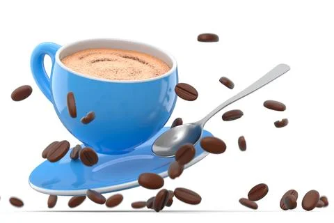 Ceramic coffee cup with coffee beans for americano, espresso, latte on white Illustrazione stock