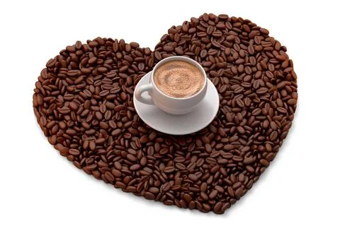 Ceramic coffee cup with coffee beans for americano, espresso, latte on white 스톡 일러스트