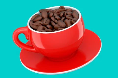 Ceramic coffee cup with coffee beans for americano, espresso, latte on green Illustrazione stock