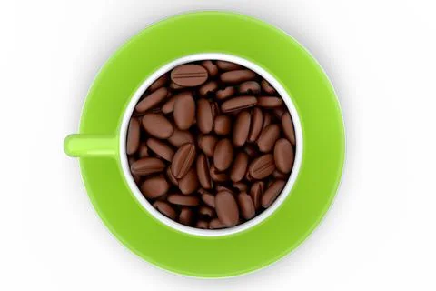 Ceramic coffee cup with coffee beans for americano, espresso, latte on white Illustrazione stock