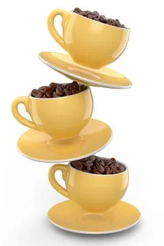 Ceramic coffee cup with coffee beans for americano, espresso, latte on white 스톡 일러스트