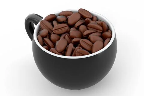 Ceramic coffee cup with coffee beans for americano, espresso, latte on white 스톡 일러스트