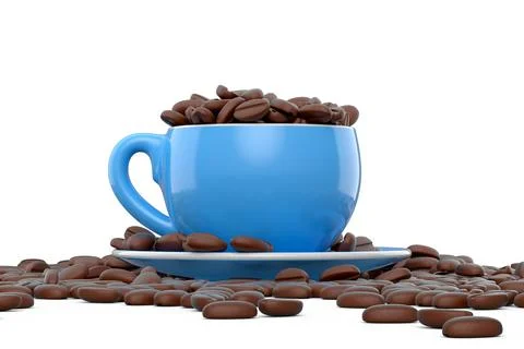 Ceramic coffee cup with coffee beans for americano, espresso, latte on white Illustrazione stock