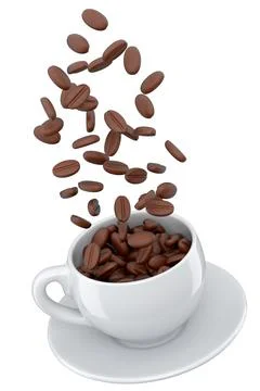 Ceramic coffee cup with coffee beans for americano, espresso, latte on white Illustrazione stock