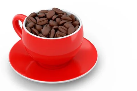 Ceramic coffee cup with coffee beans for americano, espresso, latte on white Illustrazione stock