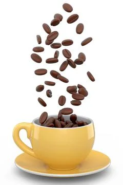 Ceramic coffee cup with coffee beans for americano, espresso, latte on white Illustrazione stock