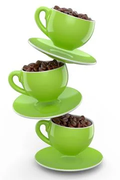 Ceramic coffee cup with coffee beans for americano, espresso, latte on white Illustrazione stock