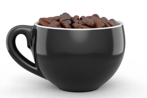 Ceramic coffee cup with coffee beans for americano, espresso, latte on white 스톡 일러스트