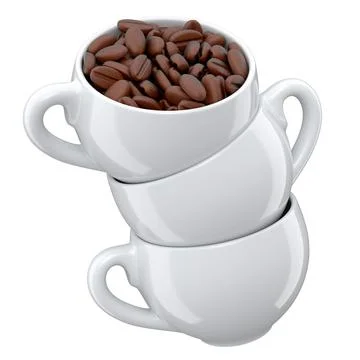 Ceramic coffee cup with coffee beans for americano, espresso, latte on white Illustrazione stock