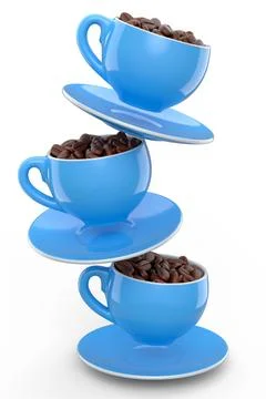 Ceramic coffee cup with coffee beans for americano, espresso, latte on white Illustrazione stock