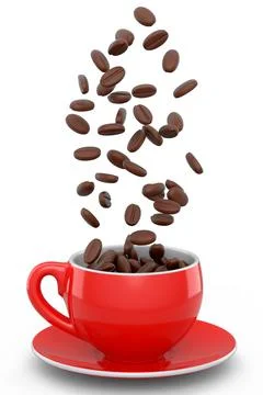 Ceramic coffee cup with coffee beans for americano, espresso, latte on white Illustrazione stock