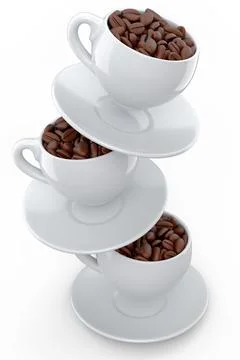 Ceramic coffee cup with coffee beans for americano, espresso, latte on white Illustrazione stock