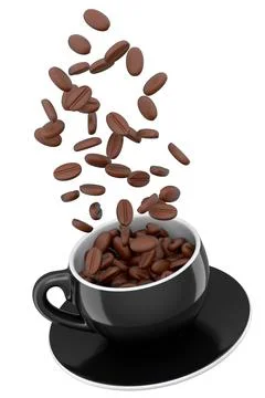 Ceramic coffee cup with coffee beans for americano, espresso, latte on white Illustrazione stock