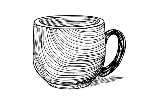 Ceramic coffee cup, white tea mug. Hand drawn icon vector sketch. Illustrazione stock