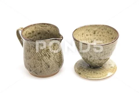Ceramic coffee dripper isolated on white background Stock Photos
