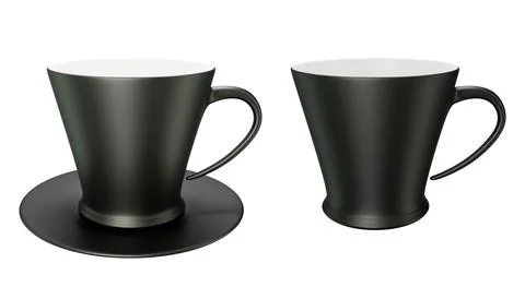 Ceramic coffee or tea cup with Black saucer, Espresso Cappuccino mug, break.. Illustrazione stock