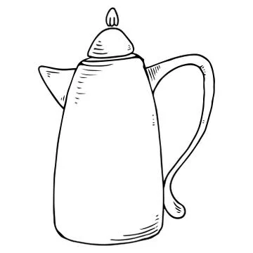 Ceramic coffee pot icon. Vector illustration of glass tea pot. Hand drawn tea Stock Illustration