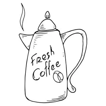 Ceramic coffee pot icon. Vector illustration of a coffee pot. Hand drawn clas Stock Illustration
