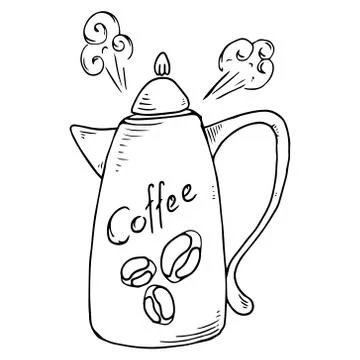 Ceramic coffee pot icon. Vector illustration of a coffee pot. Hand drawn clas Stock Illustration