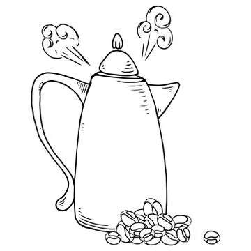 Ceramic coffee pot icon. Vector illustration of a coffee pot. Hand drawn clas Stock Illustration