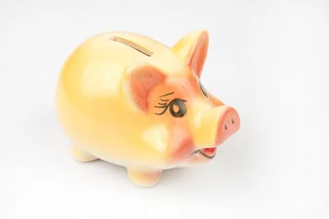 Ceramic coin box in the shape of a pig. accumulation of finances and growth.. Stockfoto's