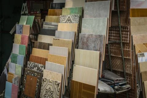 Ceramic collection with various kind of patterns and materials with square shape Foto stock