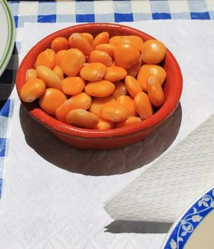 Ceramic container with lupine beans Stock Photos