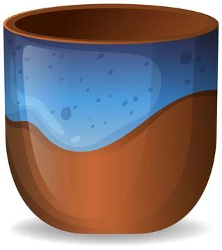 Ceramic Cup with Blue Glazed Rim and Brown Base 스톡 일러스트