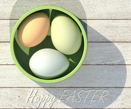 Ceramic cup with easter eggs on wooden table Stock Illustration