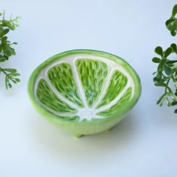 Ceramic cup in the form of half a lime. Stock Photos