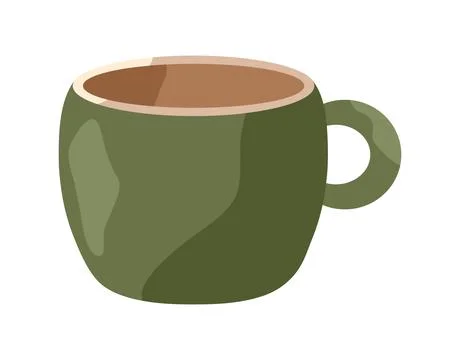 Ceramic Cup handle. Handcrafted clay tea Mug. Tableware for drinks, dark green Stock Illustration