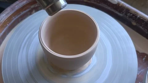 Ceramic cup on on pottery wheel, Close up, top view. Stock-Footage 291694502