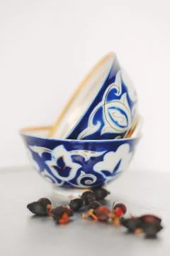 Ceramic cups with asian pattern Stock Photos