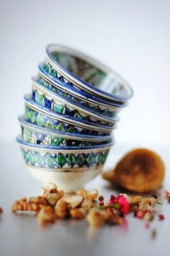 Ceramic cups with asian pattern Stock Photos
