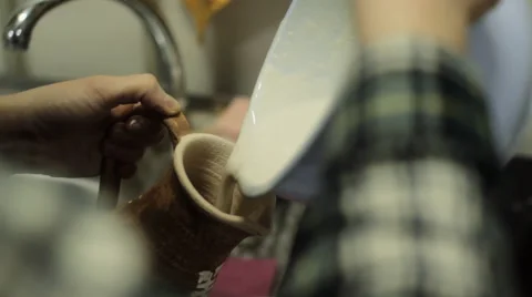 Ceramic Cups. Handmade. Stock Footage 61007405