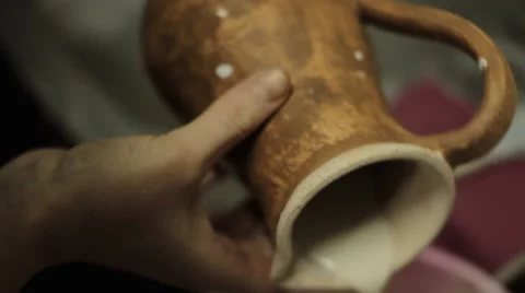 Ceramic Cups. Handmade. Stock Footage 61007428
