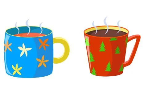 Ceramic cups have various patterns, very beautiful. Stock Illustration