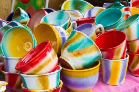 Ceramic cups in Trujillo, Fotos Stock