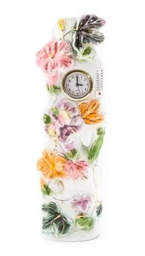 Ceramic decorative clock and thermometer with floral patterns  flowers Foto stock