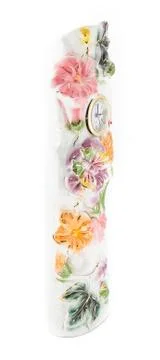 Ceramic decorative clock and thermometer with floral patterns  flowers Stock Photos