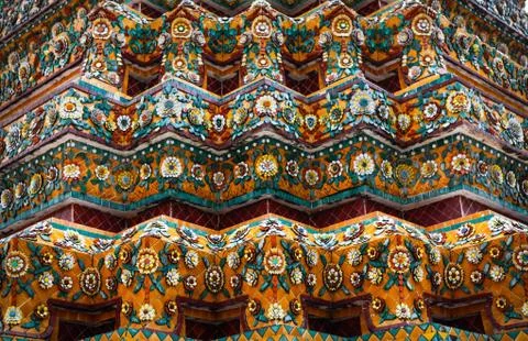 Ceramic decorative elements of a Buddhist temple Stock Photos