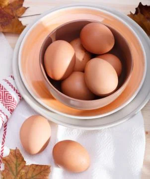 Ceramic dishes with chicken eggs Stock Photos