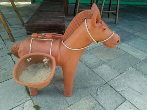 Ceramic donkey at the floor on Flat Resort, Pernambuco, Brazil. Foto stock