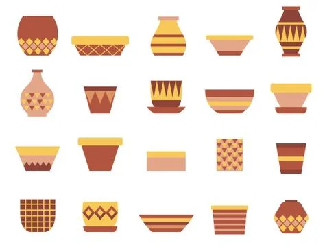 Ceramic Empty Clay Pots Icon Set Stock Illustration